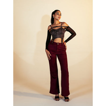 Lea Clothing Amada Red Faux Suede Flare Pants