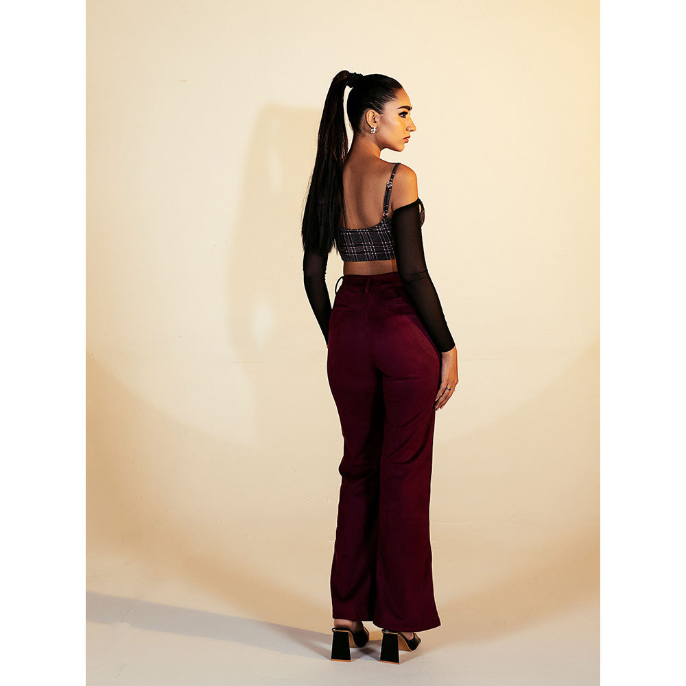 Lea Clothing Amada Red Faux Suede Flare Pants