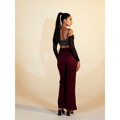 Lea Clothing Amada Red Faux Suede Flare Pants