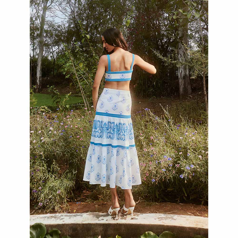 Lea Clothing Alessa White and Blue Print Lace Skirt (Set of 2)