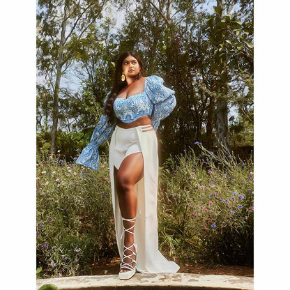 Lea Clothing Yelena Blue & White and Pants (Set of 2)