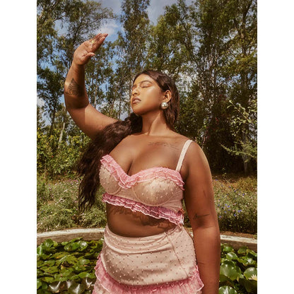 Lea Clothing Daria Pink & Peach Ruffled Bustier Skirt (Set of 2)