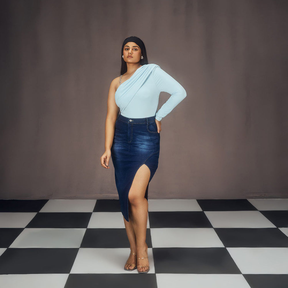 Lea Clothing Lisa Blue Asymmetrical Bodysuit