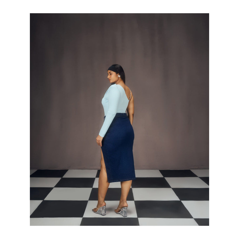 Lea Clothing Lisa Blue Asymmetrical Bodysuit