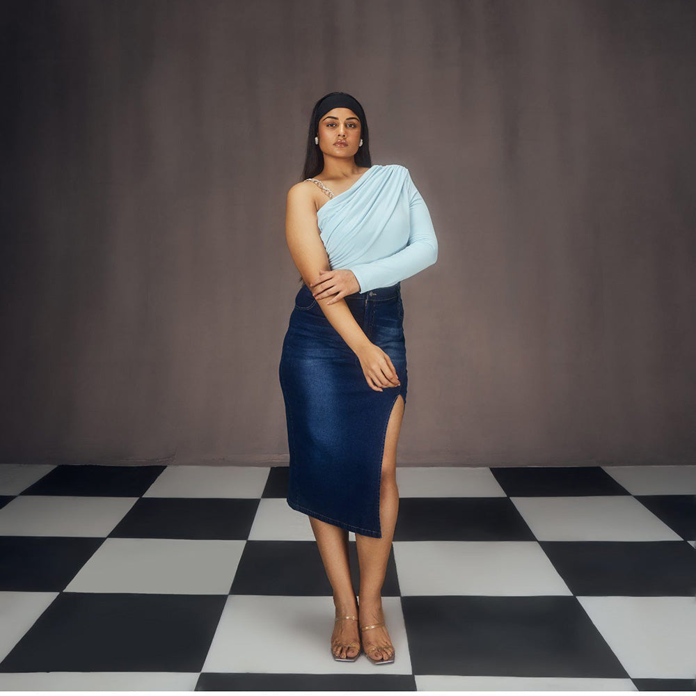 Lea Clothing Lisa Blue Bodysuit & Denim Skirt Co-Ord (Set of 2)