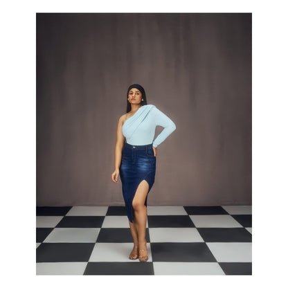 Lea Clothing Lisa Blue Bodysuit & Denim Skirt Co-Ord (Set of 2)