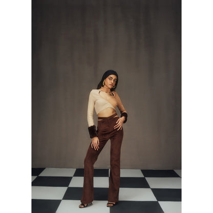 Lea Clothing Autumn Turtle Neck Crop Top & Pant Co-Ord Brown (Set of 2)