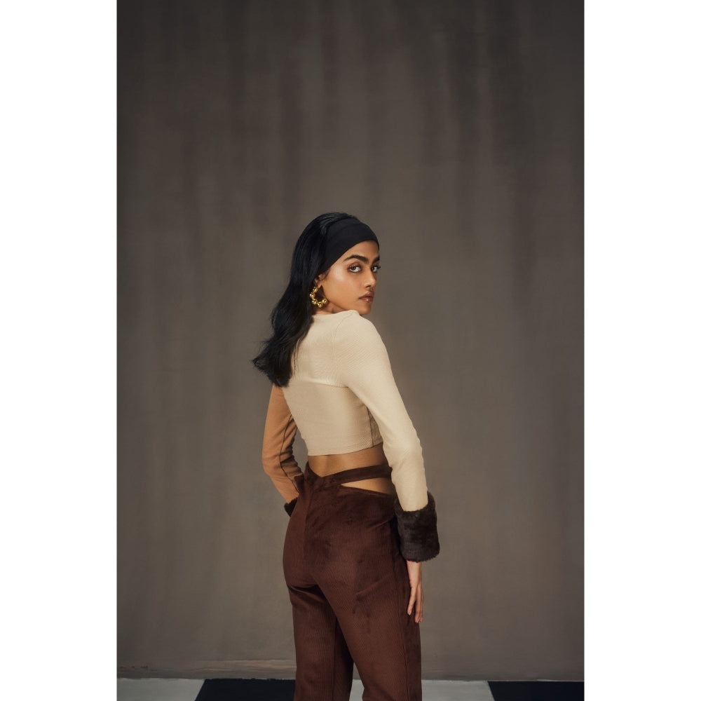 Lea Clothing Autumn Turtle Neck Crop Top & Pant Co-Ord Brown (Set of 2)
