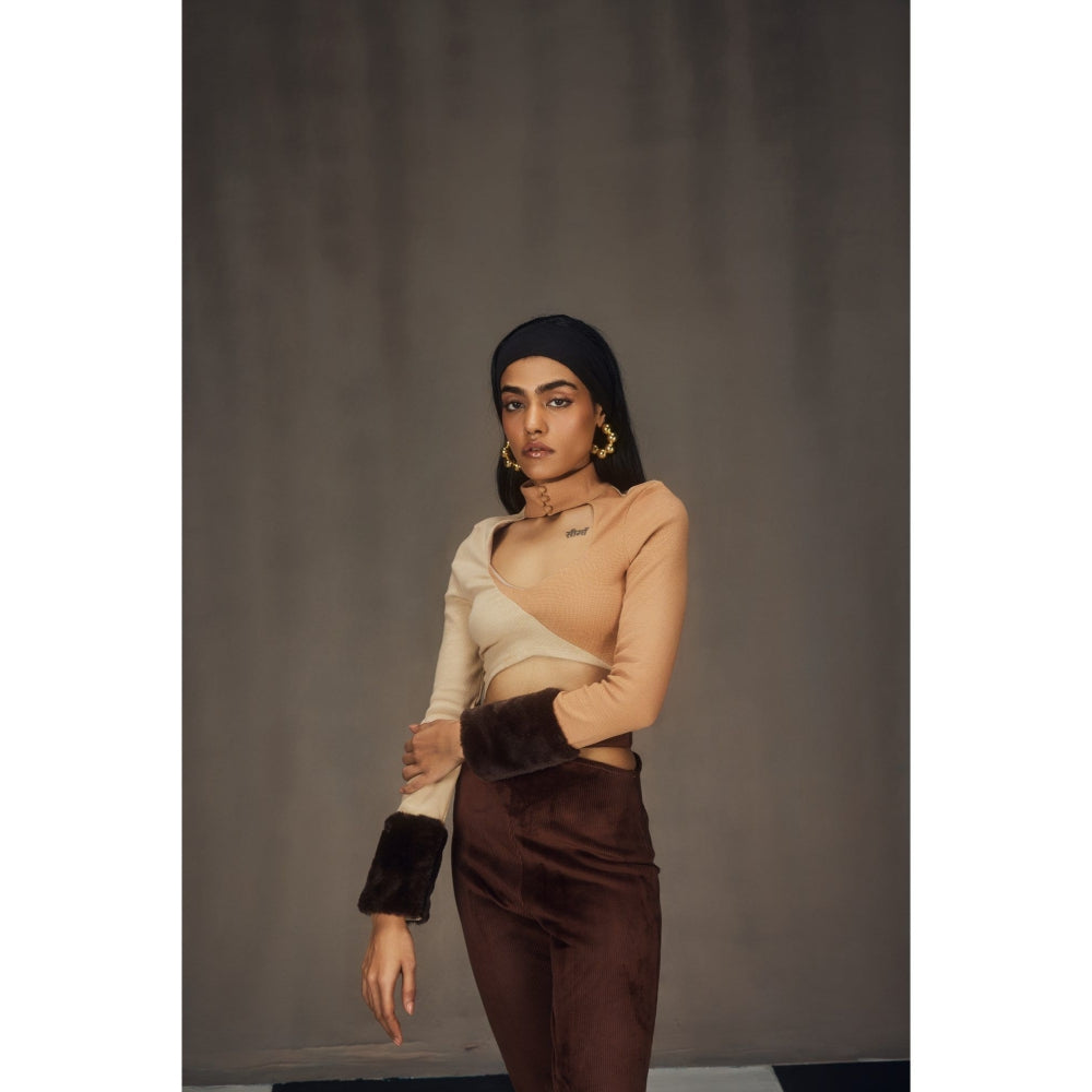 Lea Clothing Autumn Turtle Neck Crop Top & Pant Co-Ord Brown (Set of 2)