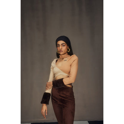 Lea Clothing Autumn Turtle Neck Crop Top & Pant Co-Ord Brown (Set of 2)