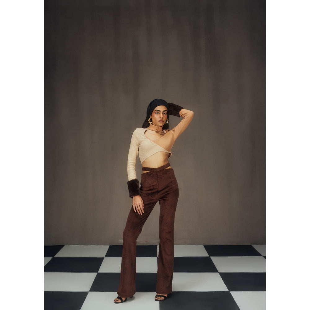 Lea Clothing Autumn Turtle Neck Crop Top & Pant Co-Ord Brown (Set of 2)