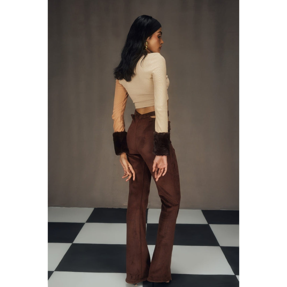 Lea Clothing Autumn Turtle Neck Crop Top & Pant Co-Ord Brown (Set of 2)