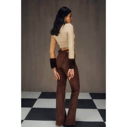 Lea Clothing Autumn Turtle Neck Crop Top & Pant Co-Ord Brown (Set of 2)