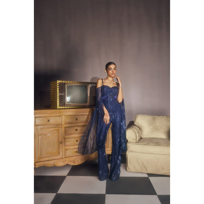 Lea Clothing Huyen Sapphire Embellished Flared Sleeve Jumpsuit Navy Blue
