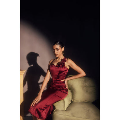 Lea Clothing Alina Burgundy Corset Top & Midi Skirt Maroon (Set of 2)