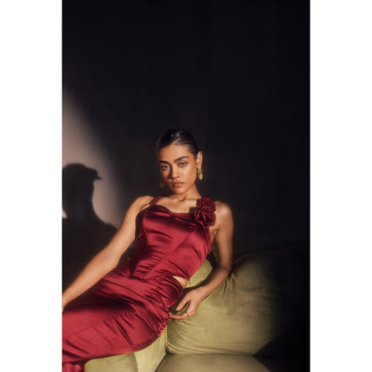 Lea Clothing Alina Burgundy Corset Top & Midi Skirt Maroon (Set of 2)