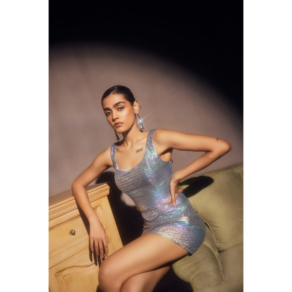 Lea Clothing Zola Rainbow Holographic Corset & Mini Skirt Multi-Color (Set of 2)