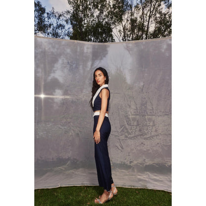 Lea Clothing Dorothy Navy Pinstripe Embellished Co-ord (Set of 2)