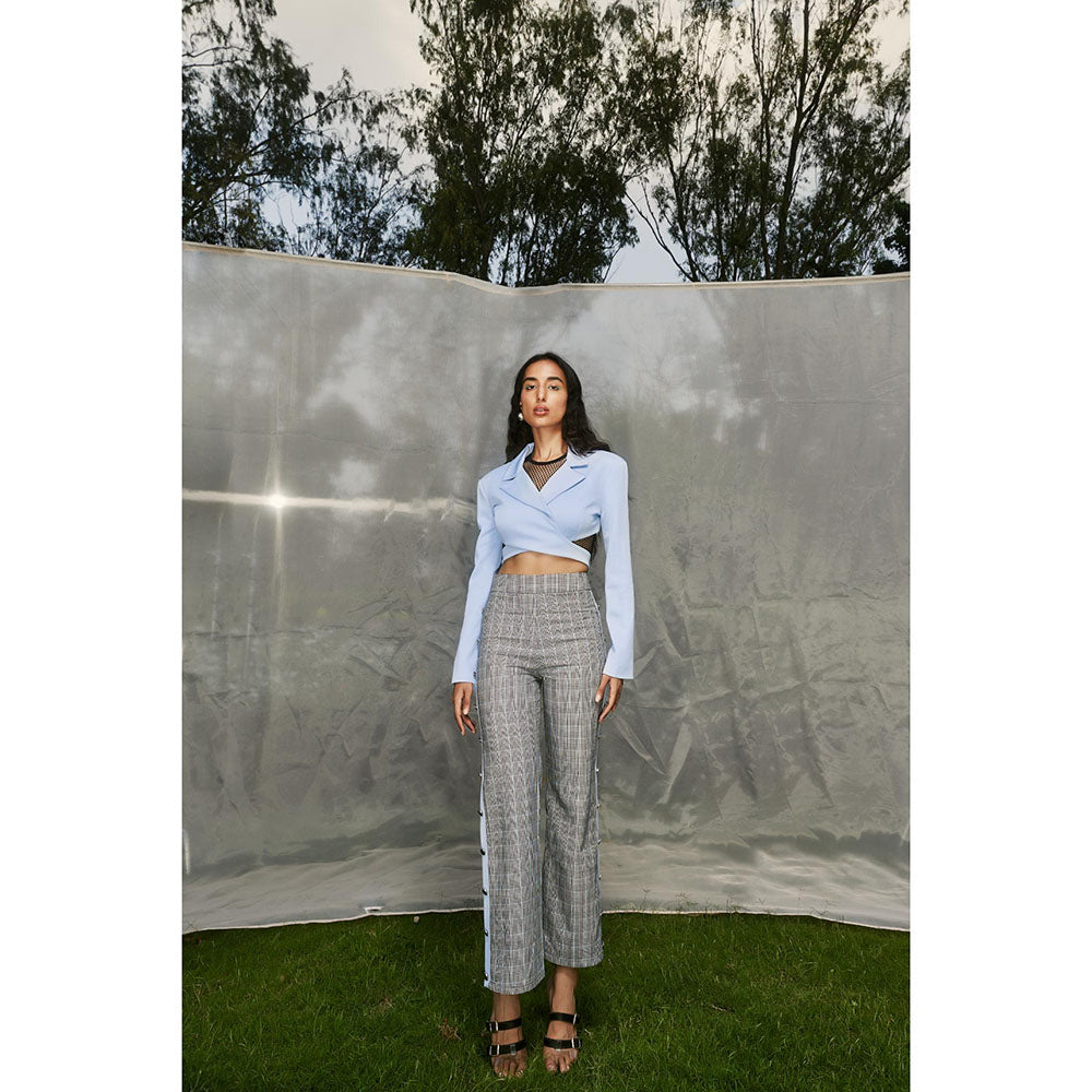 Lea Clothing Agnes Baby Blue Blazer Style Top & Checked Trousers (Set of 2)