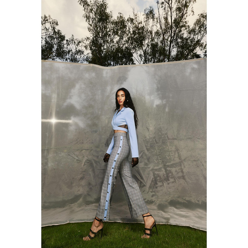 Lea Clothing Agnes Baby Blue Blazer Style Top & Checked Trousers (Set of 2)