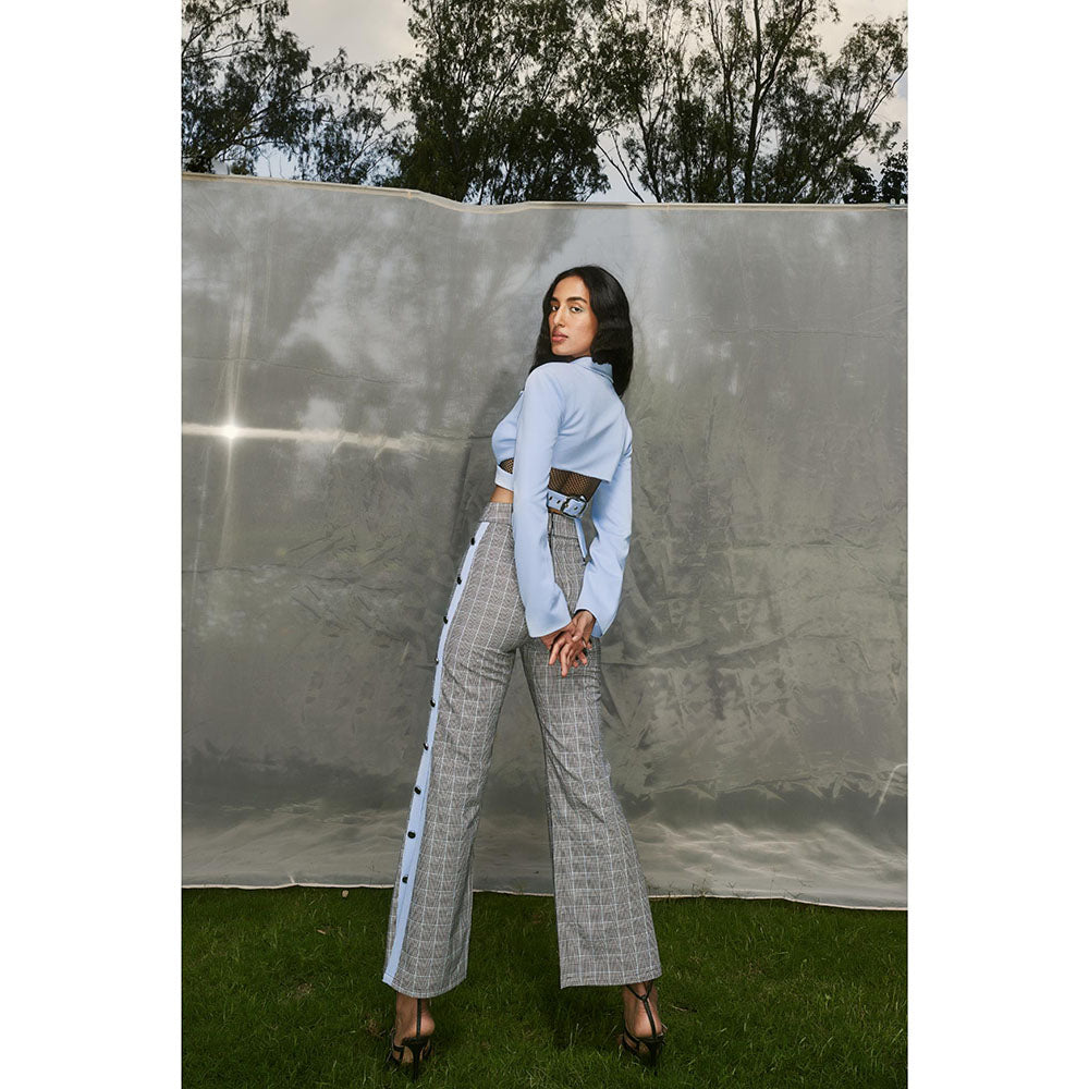 Lea Clothing Agnes Baby Blue Blazer Style Top & Checked Trousers (Set of 2)