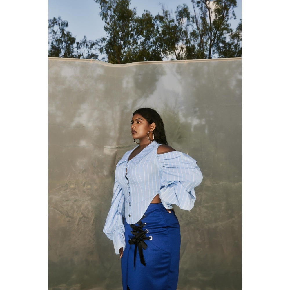 Lea Clothing Tess Blue Stripe Workwear Co-ord (Set of 2)