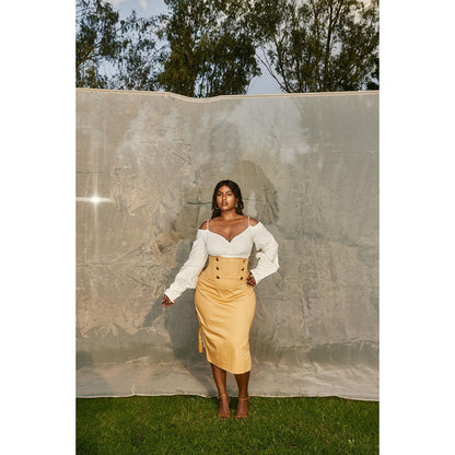 Lea Clothing Lois White And Tan Corset Skirt And Shirt (Set of 2)