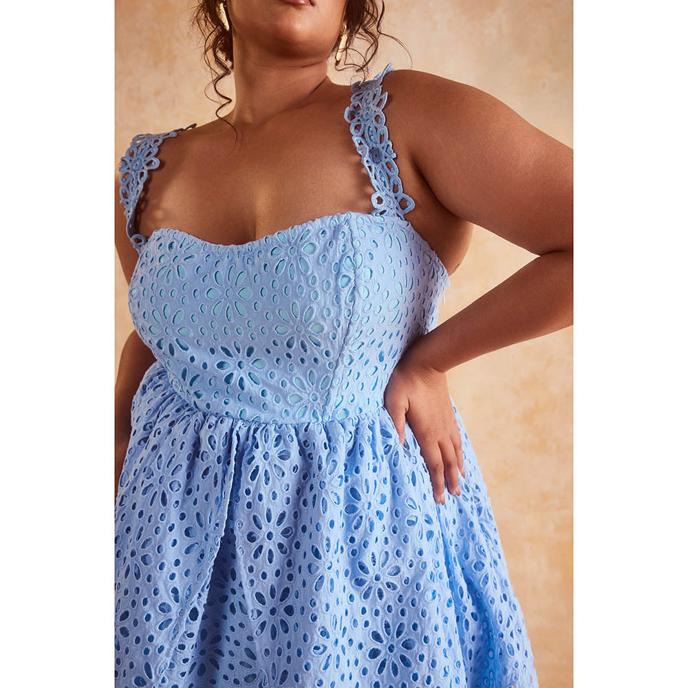 Lea Clothing Patricia Blue Schiffli Midi Dress