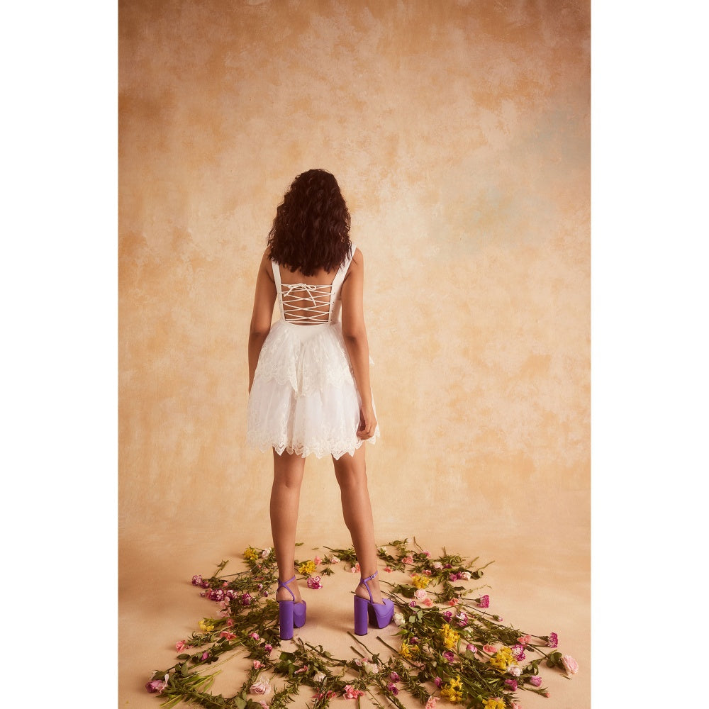 Lea Clothing Ophelia White Embroidered Puff Mini Corset Dress