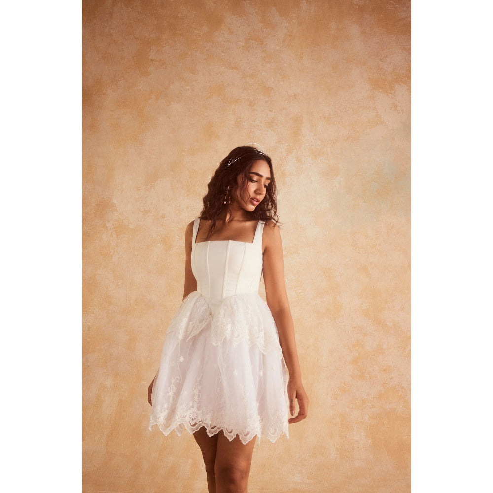 Lea Clothing Ophelia White Embroidered Puff Mini Corset Dress