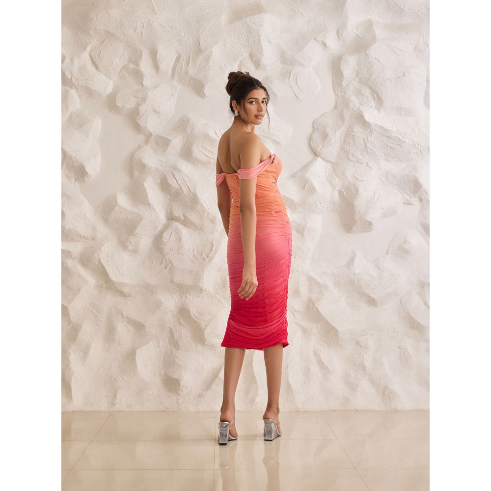 Lea Clothing Tatiana Sunset Ombre Ruched Midi Corset Dress