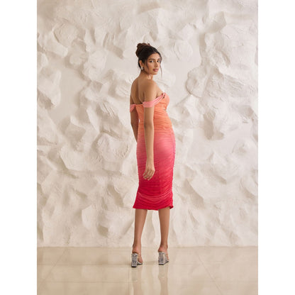 Lea Clothing Tatiana Sunset Ombre Ruched Midi Corset Dress