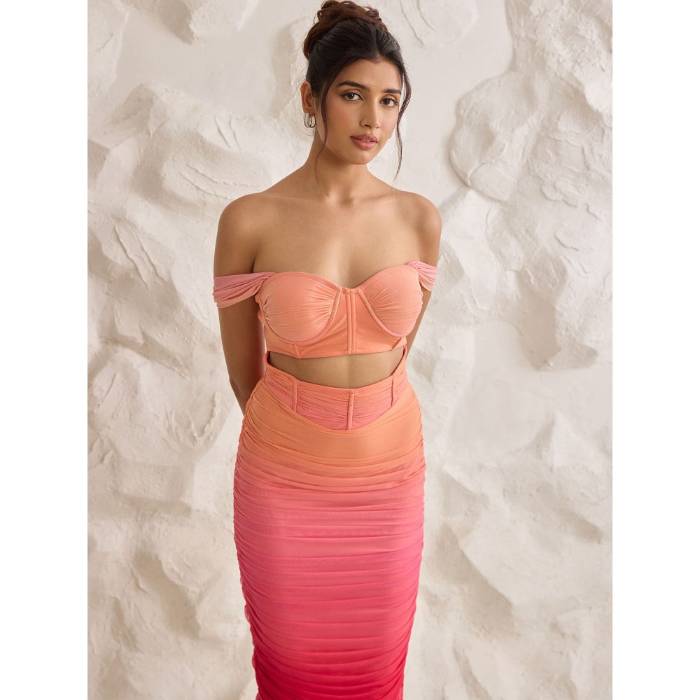 Lea Clothing Tatiana Sunset Ombre Ruched Midi Corset Dress