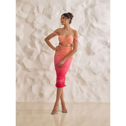 Lea Clothing Tatiana Sunset Ombre Ruched Midi Corset Dress