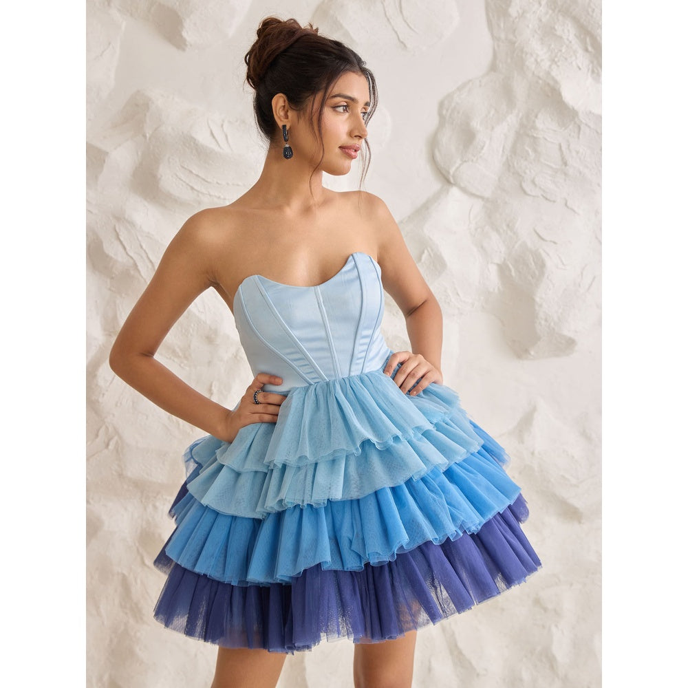Lea Clothing Belle Blue Ombre Ruffle Tulle Puff Corset Dress