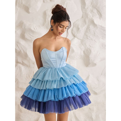 Lea Clothing Belle Blue Ombre Ruffle Tulle Puff Corset Dress