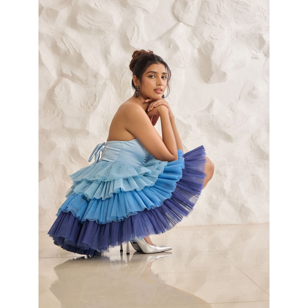 Lea Clothing Belle Blue Ombre Ruffle Tulle Puff Corset Dress