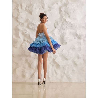 Lea Clothing Belle Blue Ombre Ruffle Tulle Puff Corset Dress