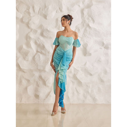 Lea Clothing Greta Blue Ombre Chiffon Corset Dress