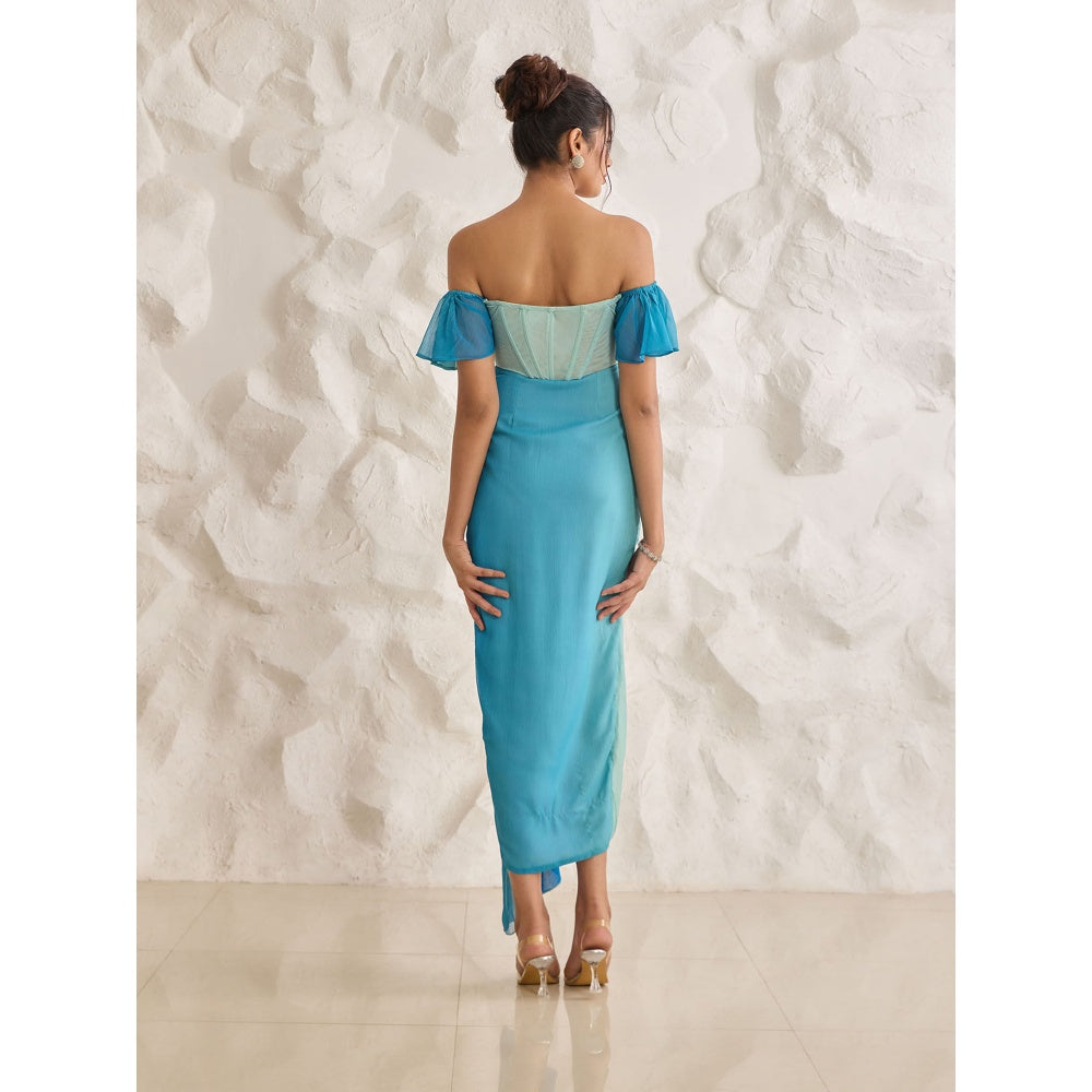 Lea Clothing Greta Blue Ombre Chiffon Corset Dress