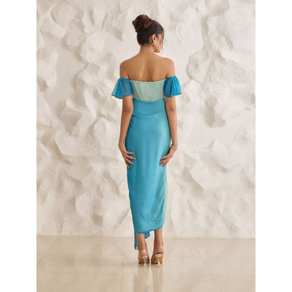 Lea Clothing Greta Blue Ombre Chiffon Corset Dress