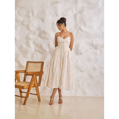 Lea Clothing Brynlee White Floral Printed Corset Midi Dress