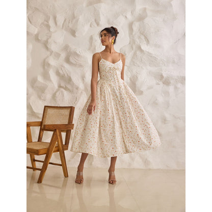Lea Clothing Brynlee White Floral Printed Corset Midi Dress