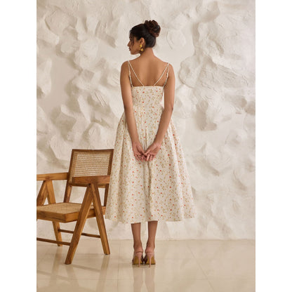 Lea Clothing Brynlee White Floral Printed Corset Midi Dress