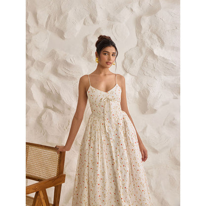 Lea Clothing Brynlee White Floral Printed Corset Midi Dress
