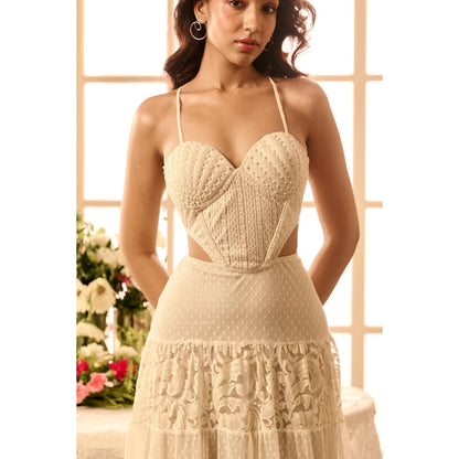 Lea Clothing Willow White Cutout Pearl Embroidered Dress