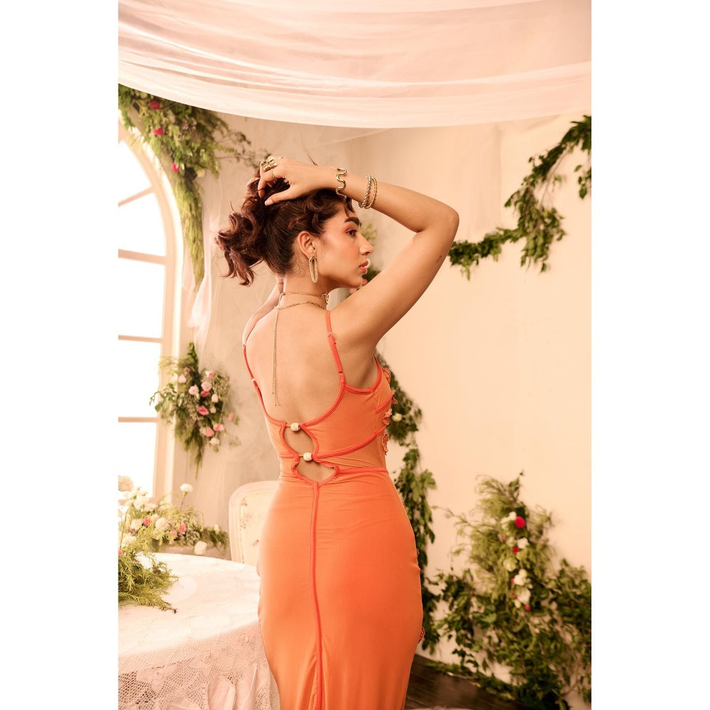 Lea Clothing Salomi Rust 3D Flower Bodycon Dress