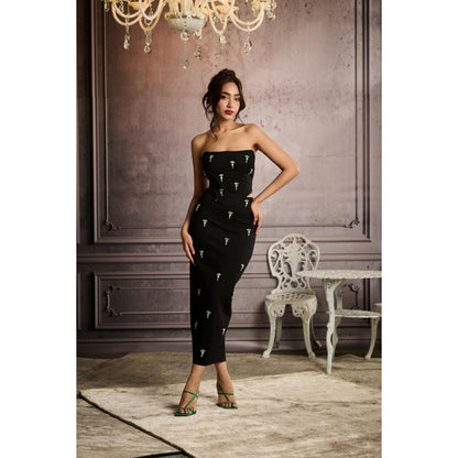 Lea Clothing Elizabeth Black Crystal Hand-Embellished Midaxi Skirt