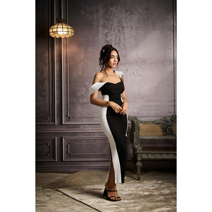 Lea Clothing Janet Black Structured Sleeve Maxi Dress