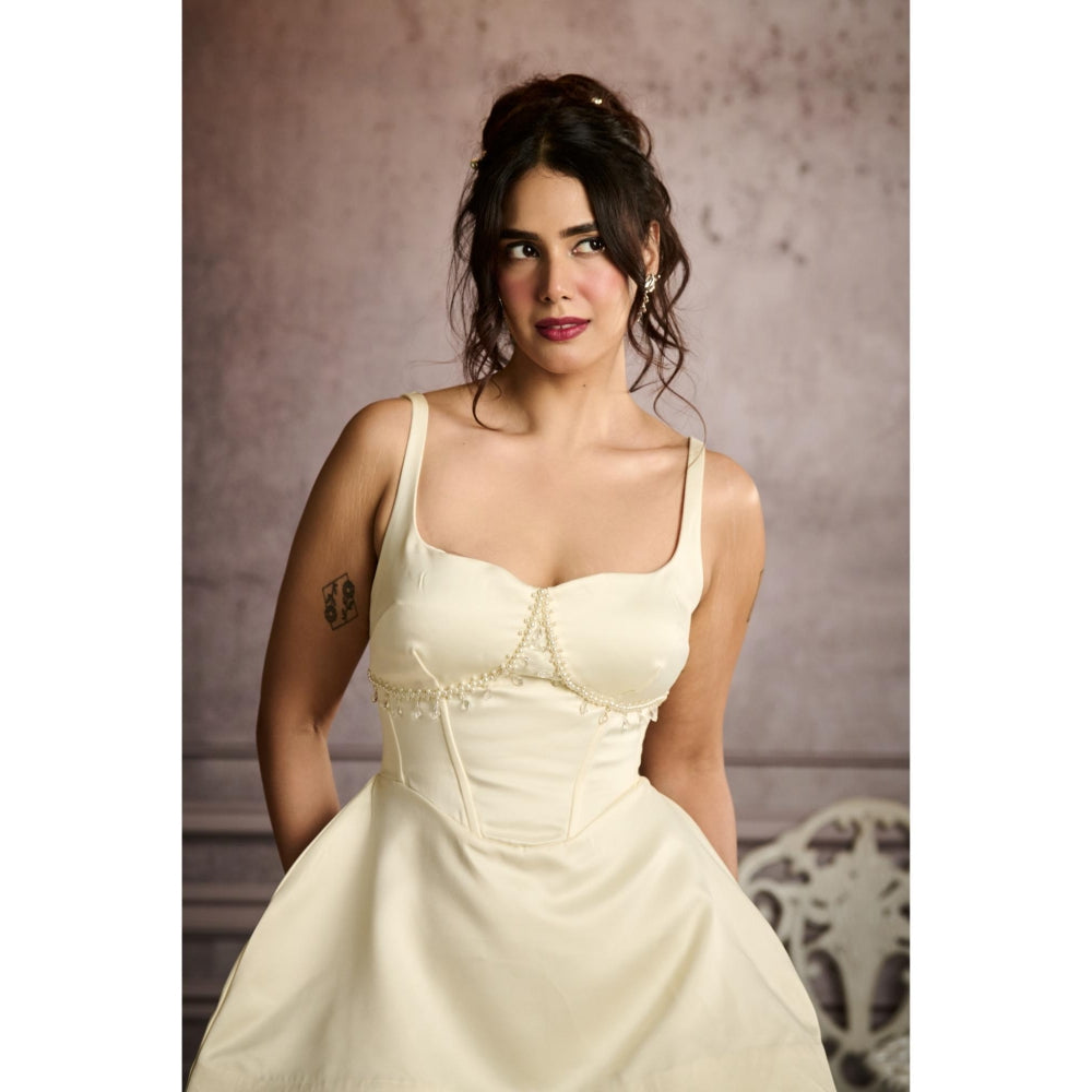 Lea Clothing Meredith Off-White Hand Embroidered Mini Corset Dress